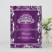 Invitation Quinceanera 15ème Parti Plum violet Damas Argent (Debout devant)