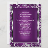 Invitation Quinceanera 15ème Parti Plum violet Damas Argent (Dos)