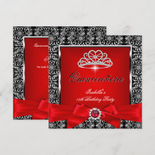 Invitation Quinceanera 15ème Parti Rouge Damas Argent Noir 3