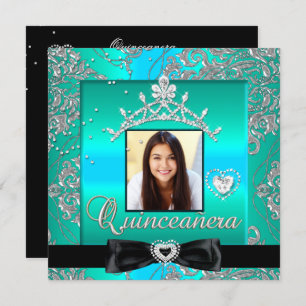 Invitation Quinceanera 15ème Parti Turquoise Argent Damas Pho