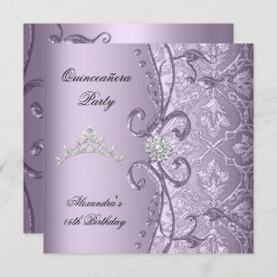 Invitation Quinceanera 15ème partie Damask Lilac Jewel Image