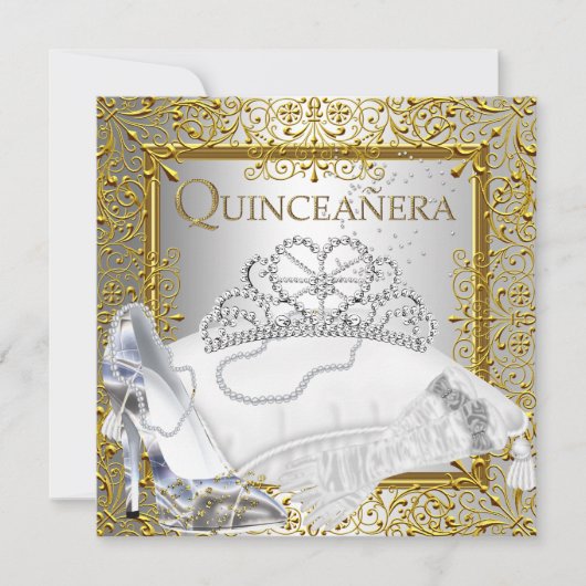 Invitation Quinceanera 15ème partie Gold Parties scintillant (Devant)