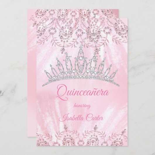 Invitation Quinceanera 15ème parties scintillant rose jolie T (Devant / Derrière)