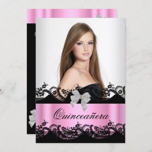 Invitation Quinceanera 15ème Pink Black White Lace Photo