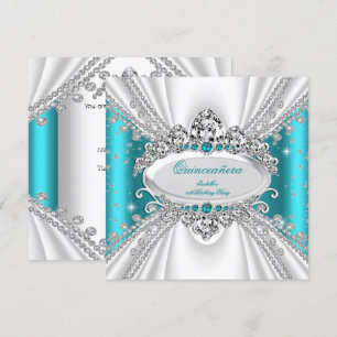 Invitation Quinceanera 15ème Princesse Turquoise Tiara Diamon