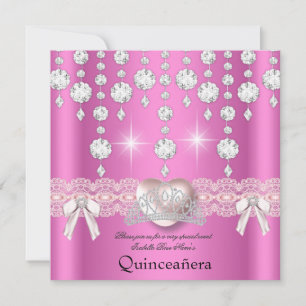 Invitation Quinceanera 15ème Rose Argent Cœur Diamants 3