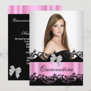 Invitation Quinceanera 15ème Rose Noir Blanc Dentelle Photo