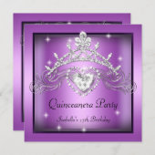 Invitation Quinceanera 15ème Silver Purple Tiara (Devant / Derrière)