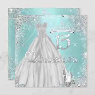 Invitation Quinceanera 15ème Snowflakes Turquoise d'argent