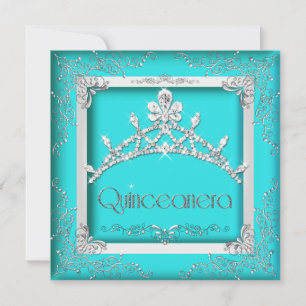 Invitation Quinceanera 15ème Tiare Argent Turquoise 15 Fête