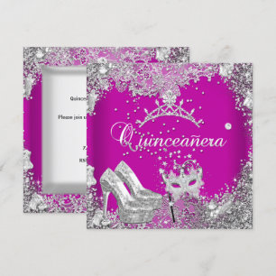 Invitation Quinceanera 15ème Tiare Masque Rose Argent