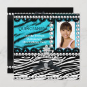 Invitation Quinceanera 15ème Turquoise Black Zebra Pearl Tiar (Devant / Derrière)
