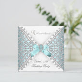 Invitation Quinceanera 15ème Turquoise Bleu Blanc Faux Diaman (Debout devant)