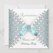 Invitation Quinceanera 15ème Turquoise Bleu Blanc Faux Diaman (Devant)