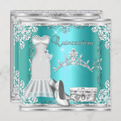Invitation Quinceanera 15ème Turquoise Blue Silver Diamond Ti (Devant / Derrière)