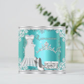 Invitation Quinceanera 15ème Turquoise Blue Silver Diamond Ti (Debout devant)