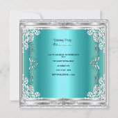 Invitation Quinceanera 15ème Turquoise Blue Silver Diamond Ti (Dos)