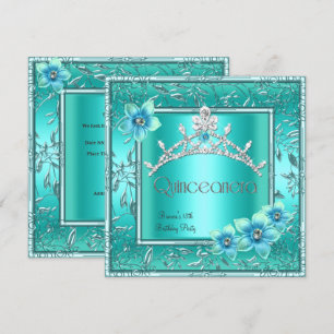Invitation Quinceanera 15ème Turquoise Fleur bleue Silver Tia