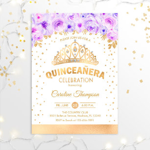 Invitation Quinceanera 15th Birthday Party - Gold Purple