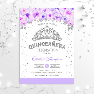 Invitation Quinceanera 15th Birthday Party - Silver Purple
