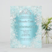 Invitation Quinceanera 15th Pretty Silver bleu Turquoise Floc (Debout devant)