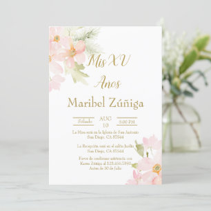 Invitation Quinceanera à fleur rose