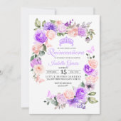 Invitation Quinceanera à fleurs rose et violet (Devant)
