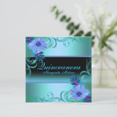 Invitation Quinceanera à fleurs violettes et bleue (Debout devant)