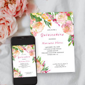 Invitation Quinceanera à la florale rose et or