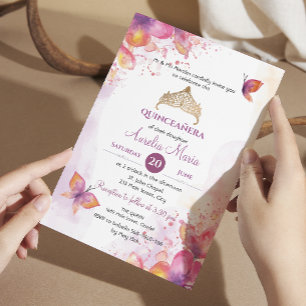 Invitation Quinceañera a mis quince Tiara Butterflies