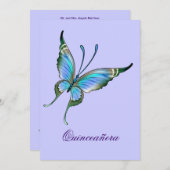 Invitation Quinceanera à papillon pourpre 15e anniversaire (Devant / Derrière)