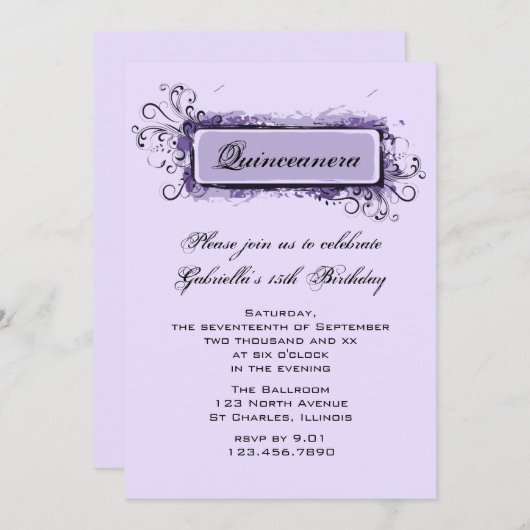 Invitation Quinceanera Abstraite violette fête d'anniversaire (Devant / Derrière)