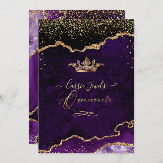 Invitation Quinceanera, Agate Violet Faux Gold Confetti Invit