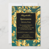 Invitation Quinceanera Annithday Party or Turquoise noir flor (Devant)