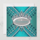 Invitation Quinceanera Annithday Party Turquoise Blue perles (Devant)