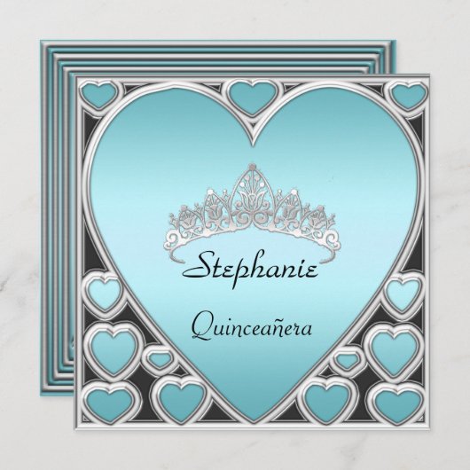 Invitation Quinceañera Anniversaire bleu (Devant / Derrière)