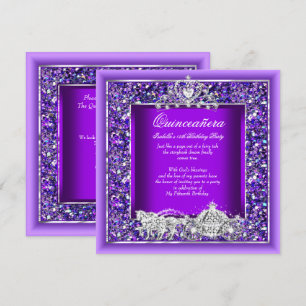 Invitation Quinceañera Anniversaire Carrosse Cheval Violet