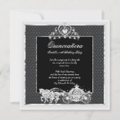 Invitation Quinceanera Anniversaire Cheval Carriage Argent No (Devant)