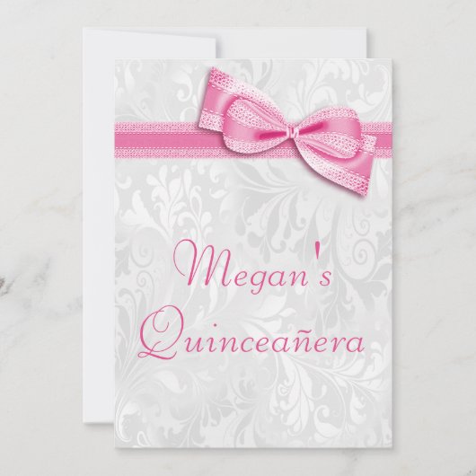 Invitation Quinceañera Anniversaire Damas et rose Faux Bow (Devant)