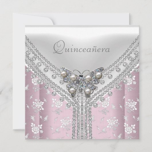 Invitation Quinceañera Anniversaire fête Papillon blanc Flora (Devant)