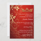 Invitation Quinceanera Anniversaire fête Robe d'or rouge exot (Dos)