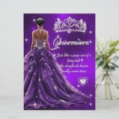 Invitation Quinceanera Anniversaire Fête Robe violette Tiara (Debout devant)