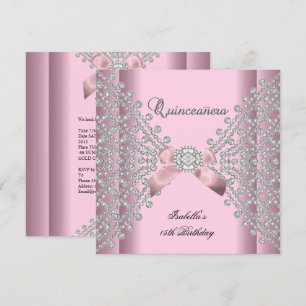 Invitation Quinceanera Anniversaire fête Rose Diamants blancs