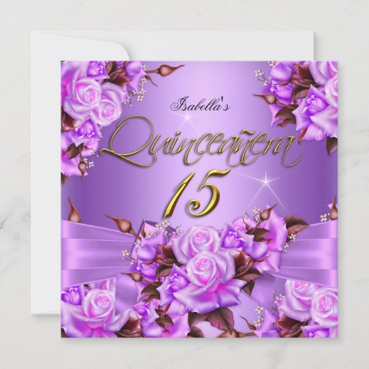Invitation Quinceanera Anniversaire Fête Rose violet Rose Bow (Devant)