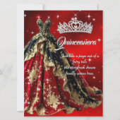 Invitation Quinceanera Anniversaire fête Rouge Or Black Robe (Devant)