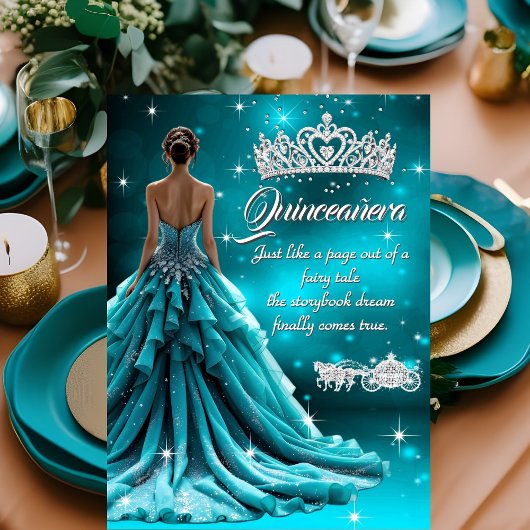 Invitation Quinceanera Anniversaire Fête Turquoise Argent Car