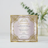Invitation Quinceanera Anniversaire Gold Pearl rose Damask (Debout devant)