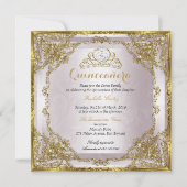 Invitation Quinceanera Anniversaire Gold Pearl rose Damask (Devant)