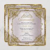 Invitation Quinceanera Anniversaire Gold Pearl rose Damask (Devant / Derrière)