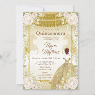 Invitation Quinceanera Anniversaire mexicain blanc et or 